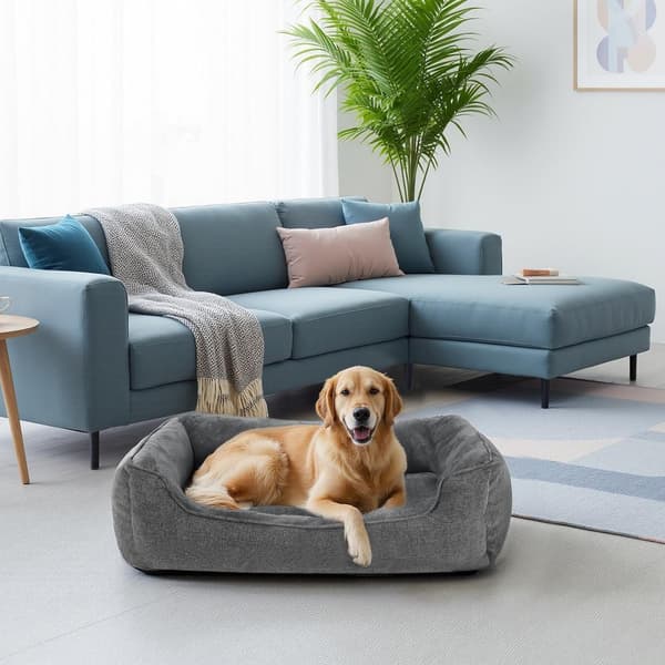 Hundeseng 100x75x25 cm Grått linstofflignende stoff