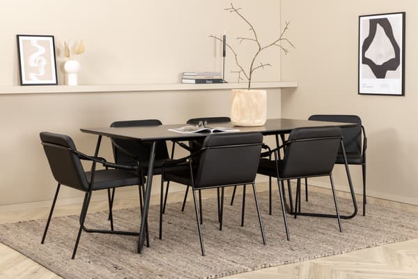 Spisebord og stol sæt Petra 190x90x75 cm Sort