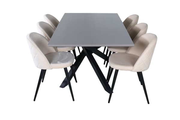 Spisebord og stol sæt Piazza sort og grå velour 6 stole