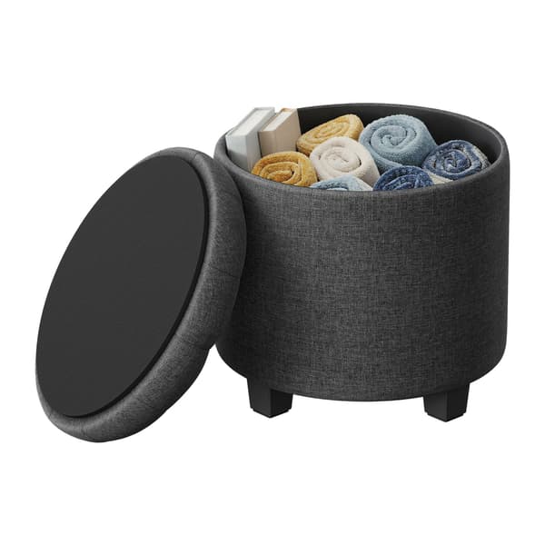 Rund Ottoman med Opbevaring 45x45x44,5 cm Mørkegrå