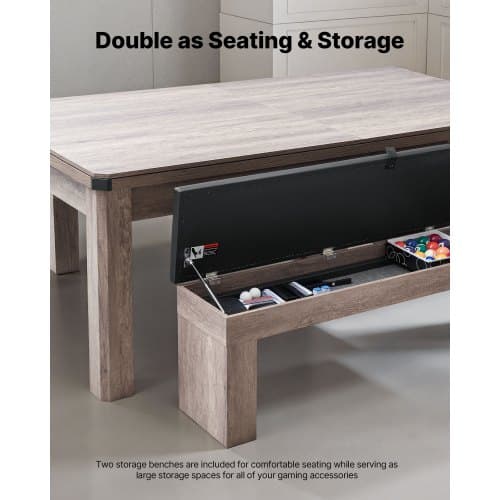 Poolbord kombisæt, 3-i-1 multispillebord 214 cm, grå, MDF