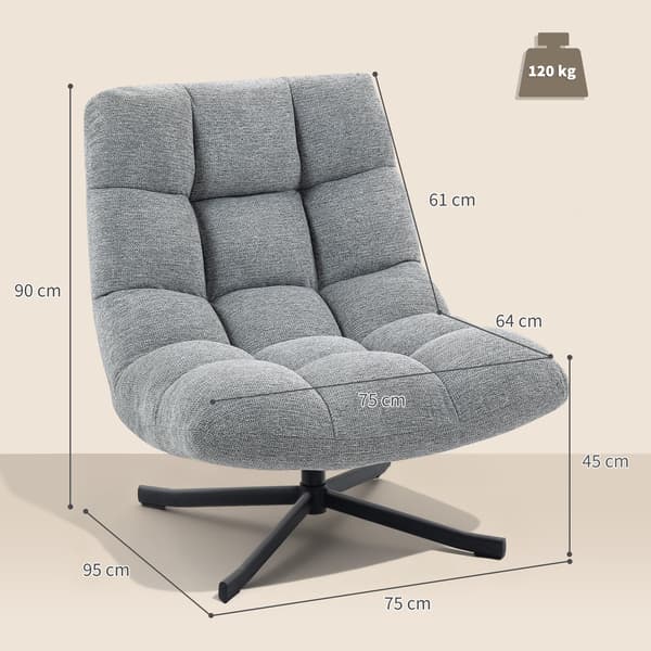 Drejestol Loungestol 75x95x90 cm grå
