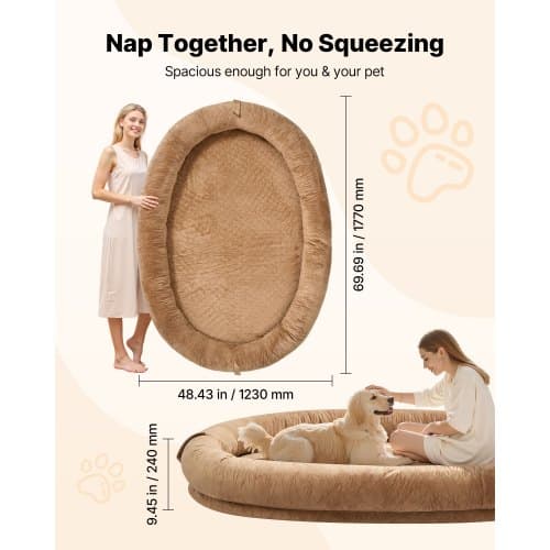 Hundbädd för människor, 177x123x24 cm, Brun, Memory Foam