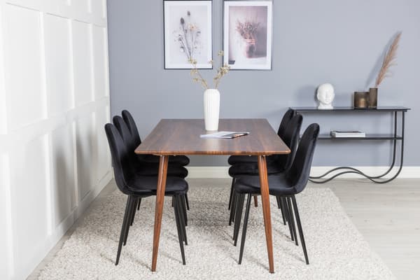 Spisebord og stole sæt Polar 180 cm valnød sort