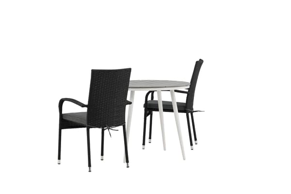 Spisebord og stole sæt 90x90 cm hvid grå sort