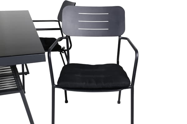 Spisegruppe, bord 77 x 193 x 90, glas/polyester/stål, sort