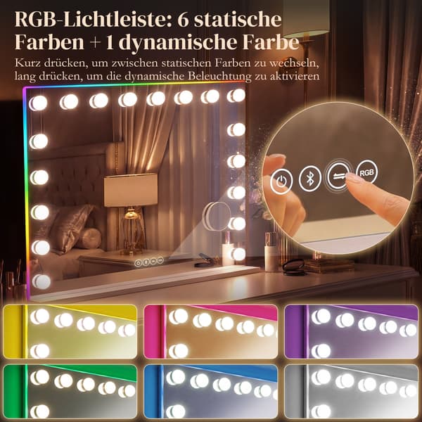 Makeupspejl, 80x14x60 cm, Hvid, LED-belysning