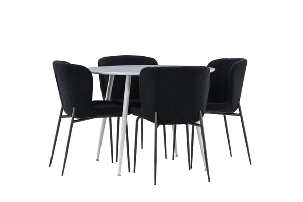 Spisebordssæt Plaza bord med Modesto stole 100 cm grå sort MDF polyester