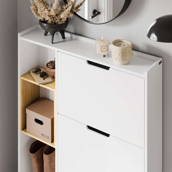 Skoskåp, 90x19x129,5 cm, Vit, MDF och bambu
