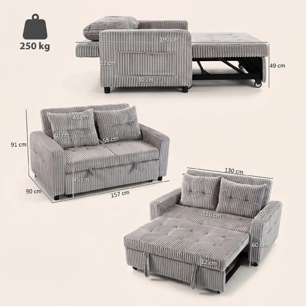 2-sits bäddsoffa 157x190 cm ljusgrå