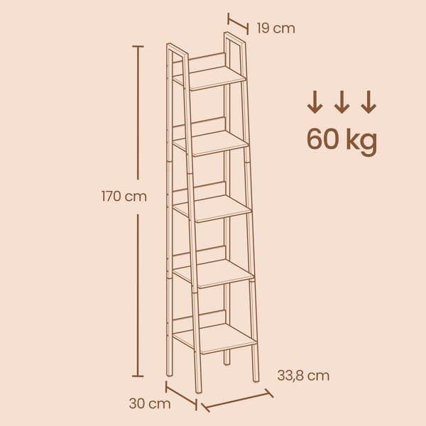 Bogreol, Stigereol, 33,8x30x170 cm, Sort, Træ