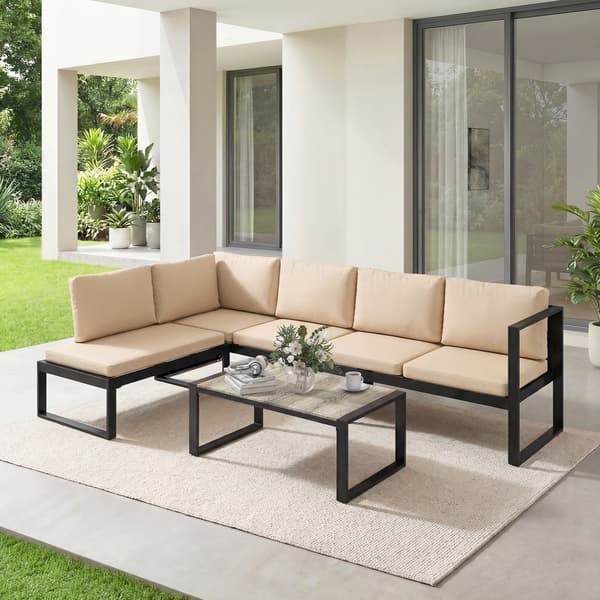 Havemøbelsæt 4-delt sofasæt 247x152x65 cm Khaki Stål