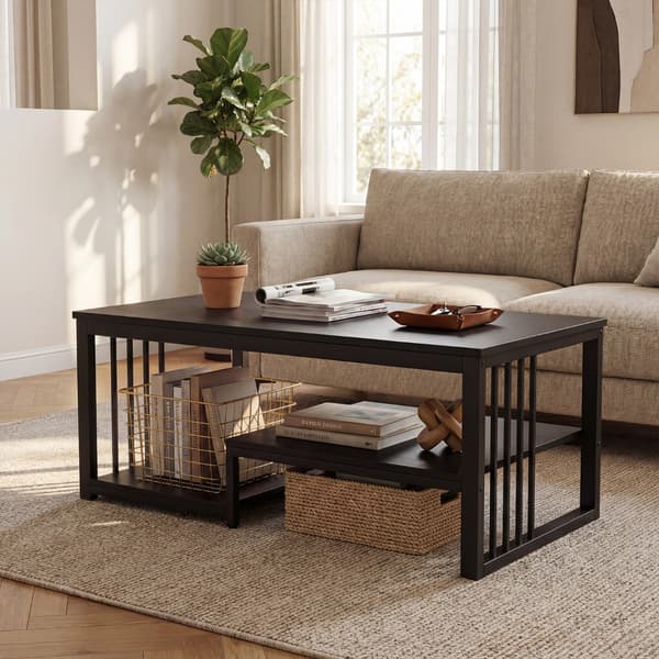 Sofabord med 2 hylder 110x60x45 cm sort