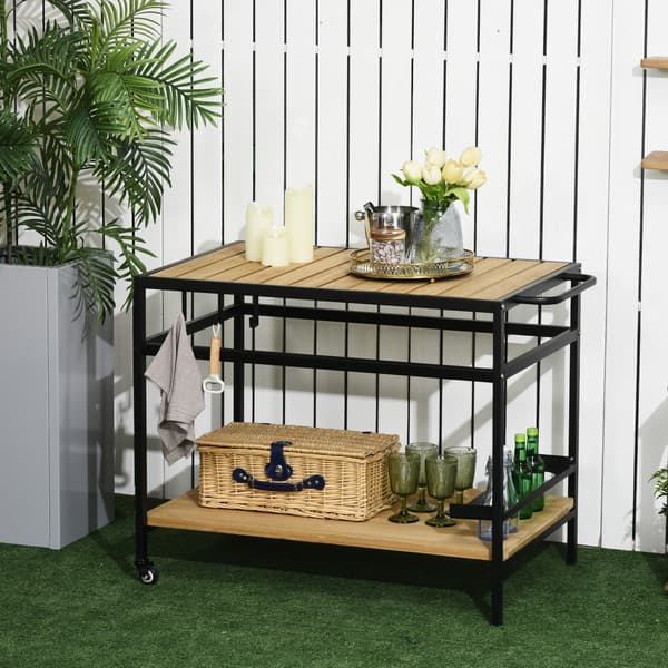 Serveringsvogn, 107x65x80 cm, Sort, Træ, Opbevaring