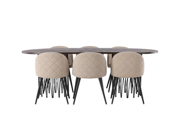 Spisebord og stole sæt Stone 220x100 cm sort beige
