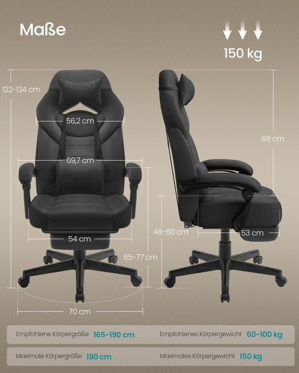 Gaming Stol 70x70x122 cm Sort, ergonomisk design