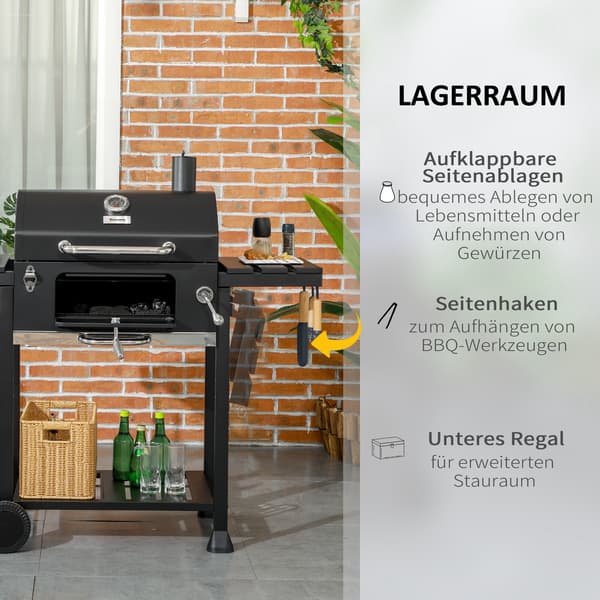 Kulgrill, 120x64x114 cm, Sort