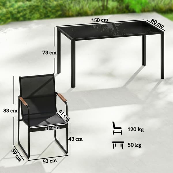 Puutarhakalustesetti, 150x80x73 cm, Musta, Teräs