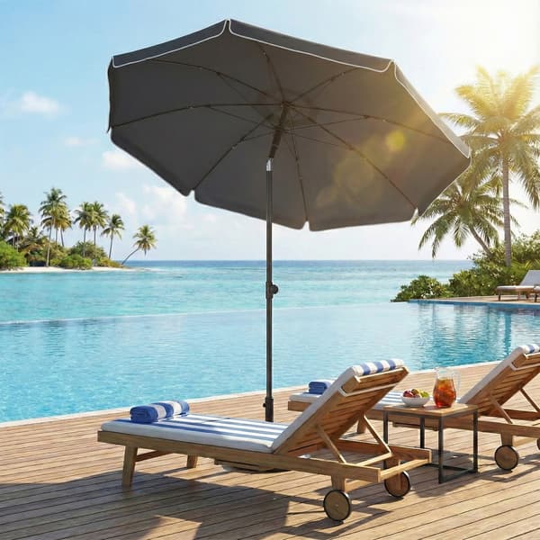 Strandparasoll 200x158-218 cm Grå