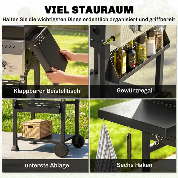 Gasgrill 123x57x102 cm Sort Rustfrit Stål