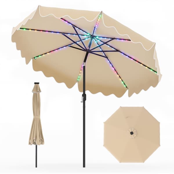 Terrasseparasol med farveskiftende LED-lys 9 ft Beige