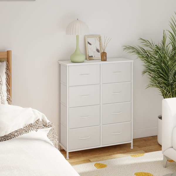 Kommode 8 stoffskuffer 30x76,7x95,2 cm hvit stål