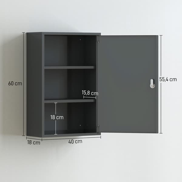 Medicinskab 40x18x60 cm Gråt Metal