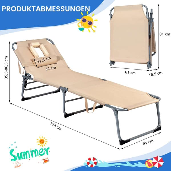 Foldbar solsengsstol, 194×61×36 cm, Blå , Star
