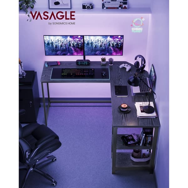 Computerbord 138x138x76 cm Sort Spånplade Stål