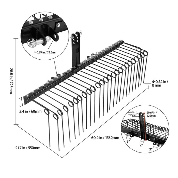 Landskapsharv, 153x55x72,5 cm, Stål, Extra robust