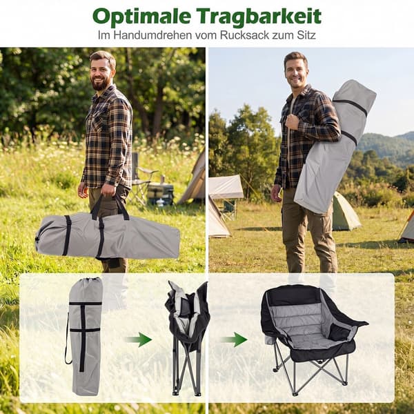 Sammenklappelig campingstol 72x104x93 cm grå