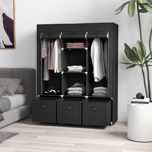 Stofgarderobe 125x43x162,5 cm Sort, sammenklappelig