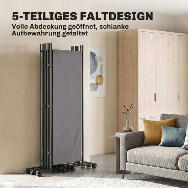 Rumdeler 5-panel foldeskærm 252x40x170 cm mørkegrå stålramme