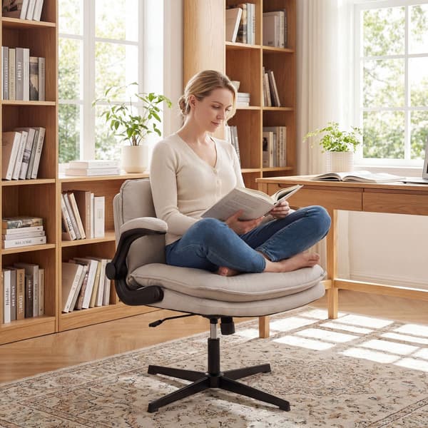 Kontorstol med vipbare armlæn 76,5x68x79-89 cm beige
