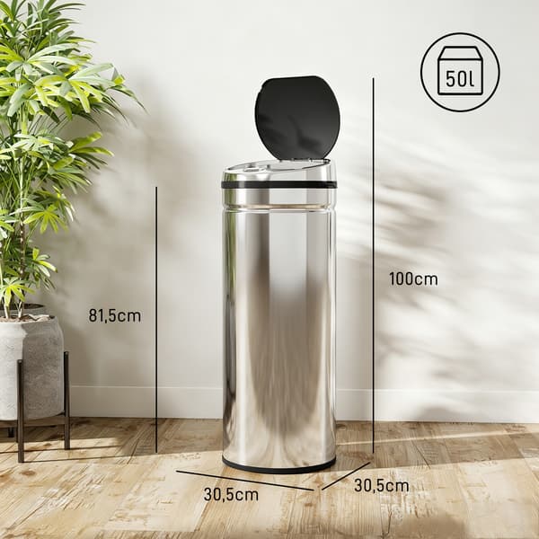 Sensor affaldsspand 50 L Ø30,5x81,5 cm sølv/sort