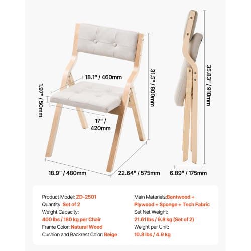 Fällstolsset, 2 delar, 57,5x48x80 cm, Beige, Trä, Stoppad