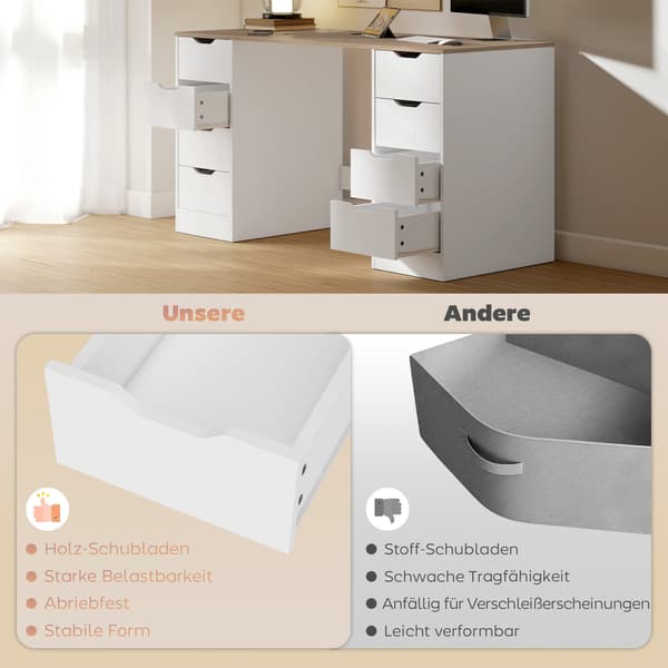 Computerskrivebord, 140x53x75 cm, Hvid, Træ og Stål