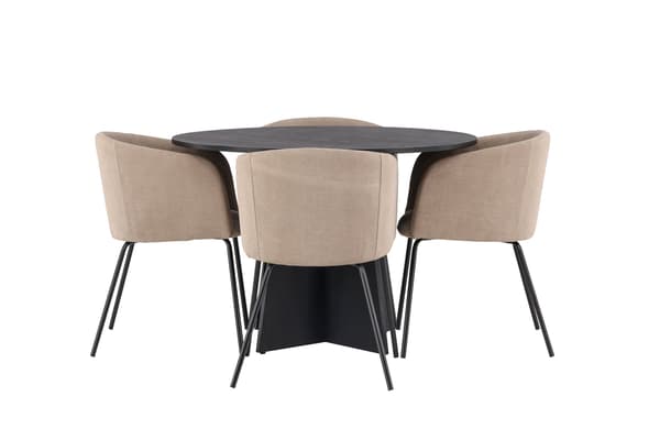 Spisebord og stol sæt Bootcut og Berit 110 cm Sort Beige Stof