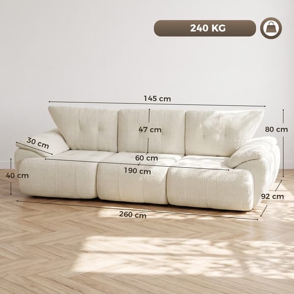 3-sits soffa 260x92x80 cm krämvit