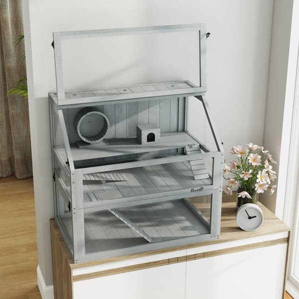 Hamsterbur 80x50x76 cm Ljusgrå Trä