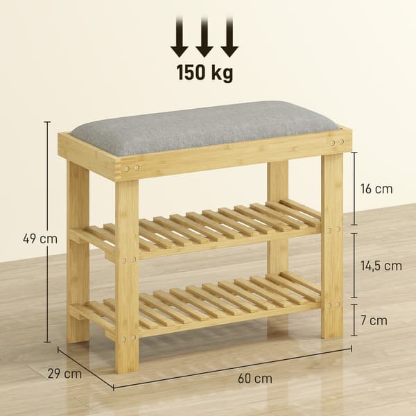Kenkäpenkki, 60x29x49 cm, harmaa, bambu