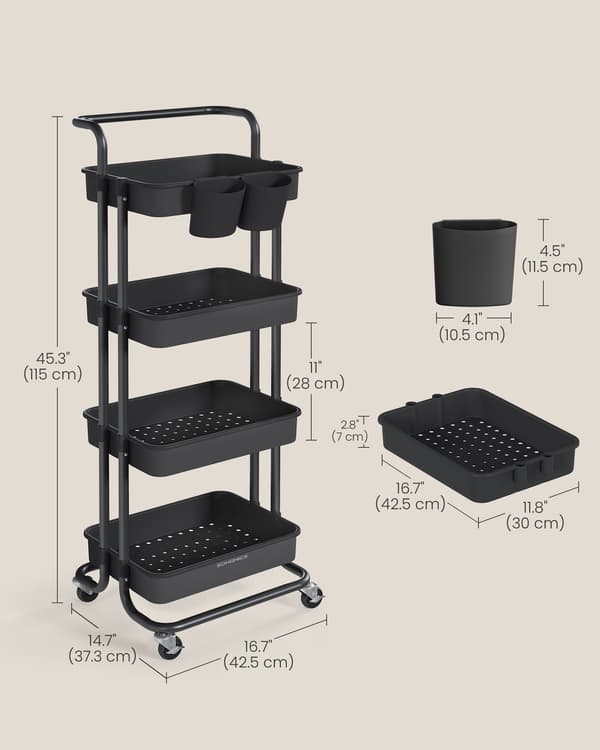 Opbevaringstrolley 4 niveauer 42,5x35,7x115 cm sort