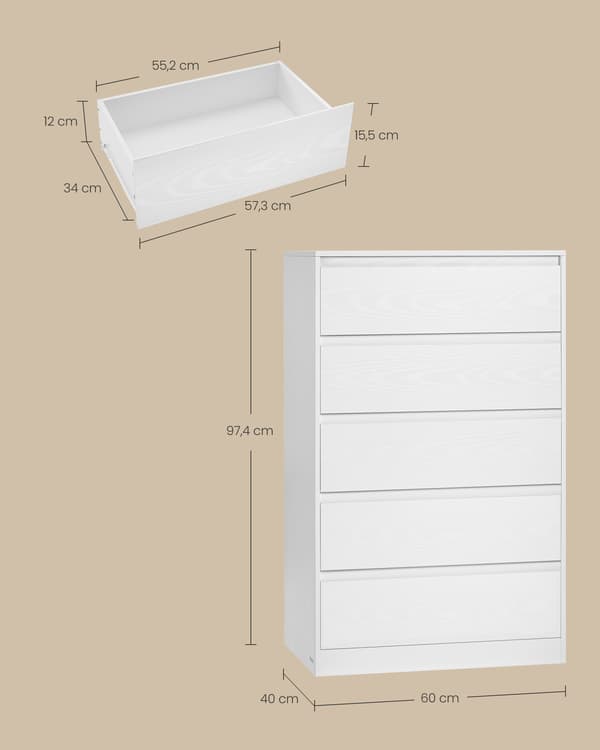 Kommode 40x119,4x97,5 cm Hvit tre