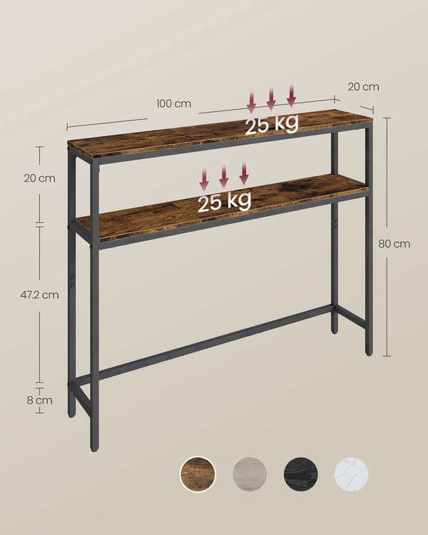 Konsolbord 20x100x80 cm Brun Sort Spånplade Stål