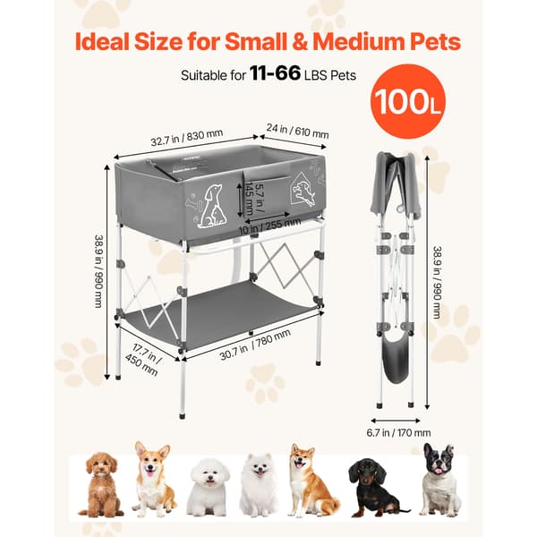 Hundebadekar 83x61x98,8 cm Grå Foldbar Plejestation