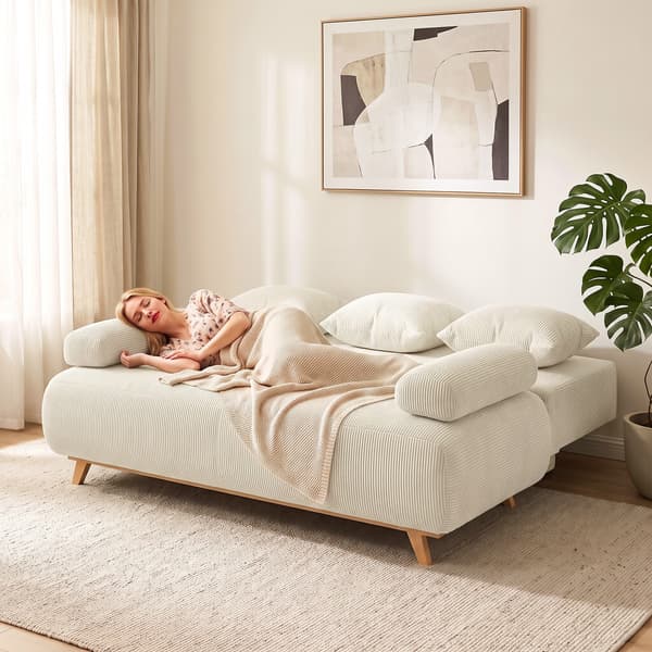 Soffa med justerbar ryggstöd 188x100x84 cm beige