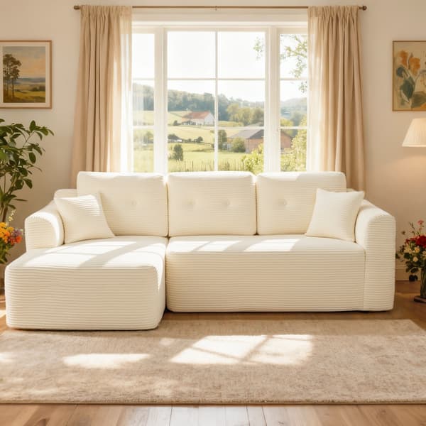 Sectionalsoffa 150x244x73 cm Vit kordtyg