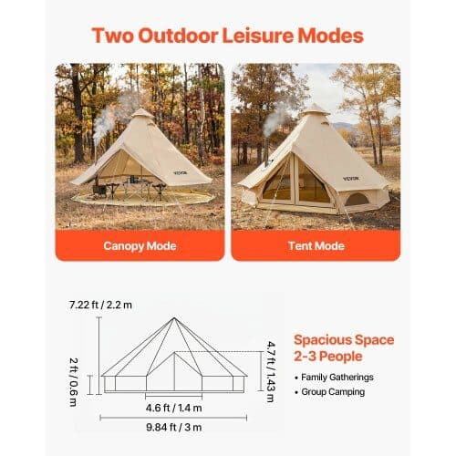 Bell-telt 3 m lys beige, til 2-3 personer