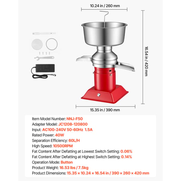Mælkecreme separator 4,5L skål 60L/t rustfrit stål