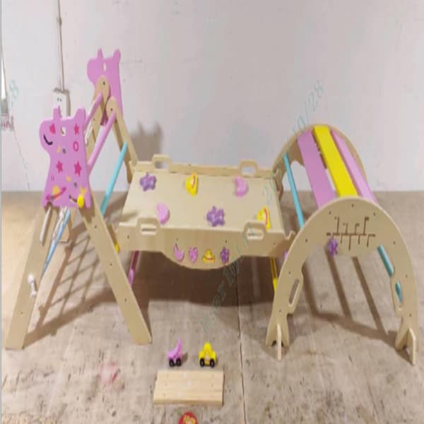 Klätterset, Enhörning Triangulär Fällbar, 57x53x58 cm, Macaron, Trä , Star